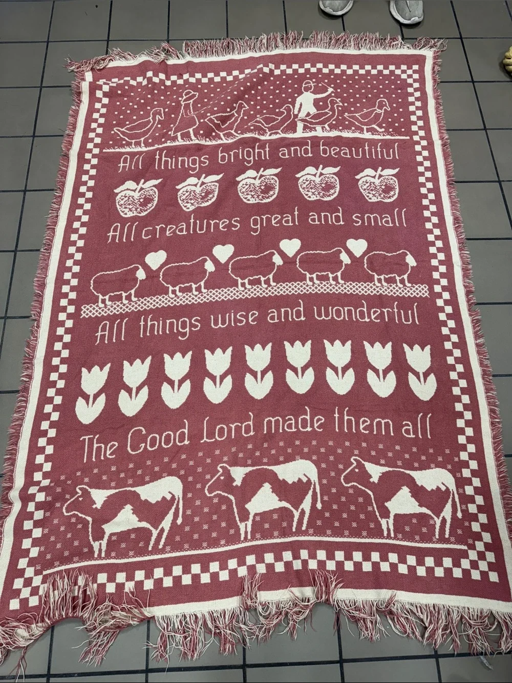 All Things Bright and Beautiful Red Throw Blanket - Farmhouse Home Holiday